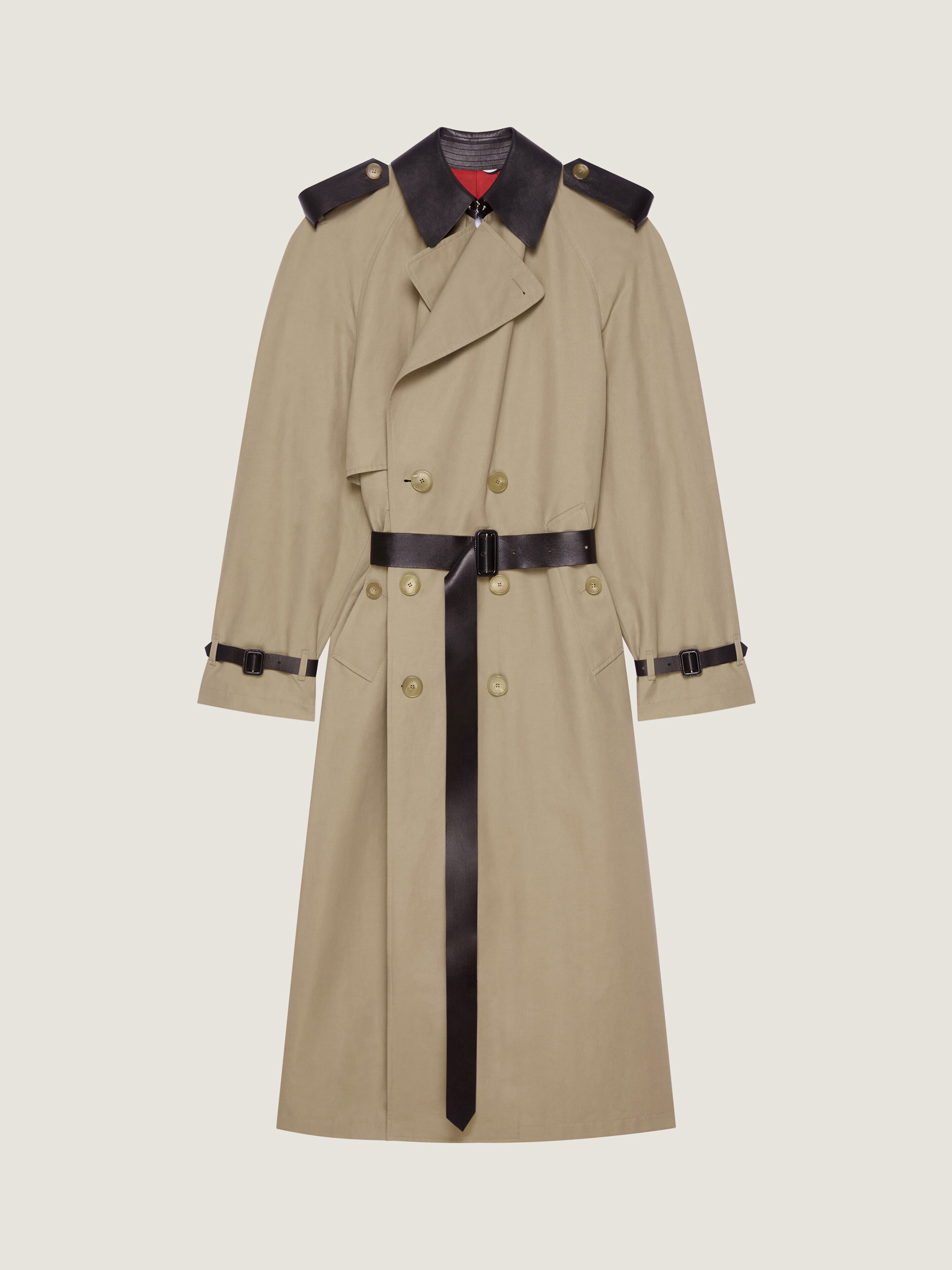 Trench in cotton with leather details